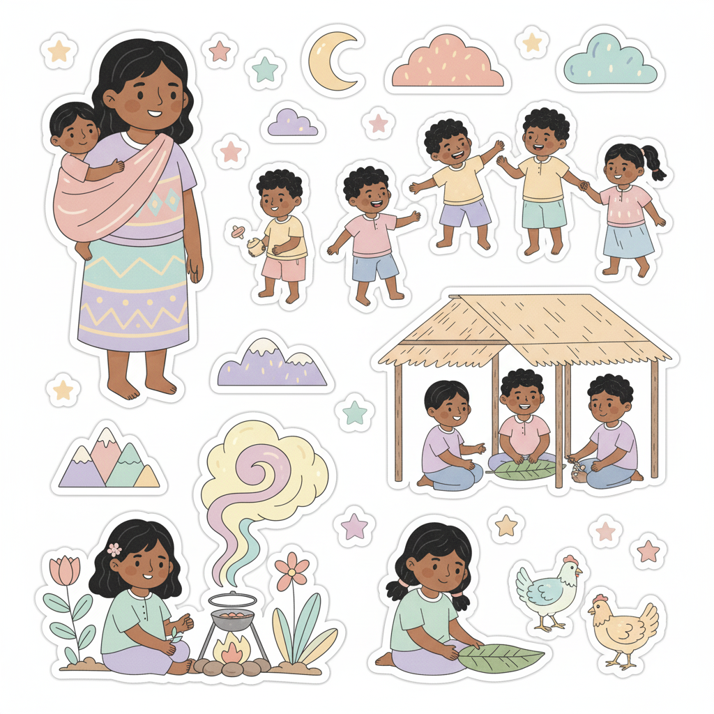 Indigenous Filipino Family Sticker Sheet - Cultural Heritage