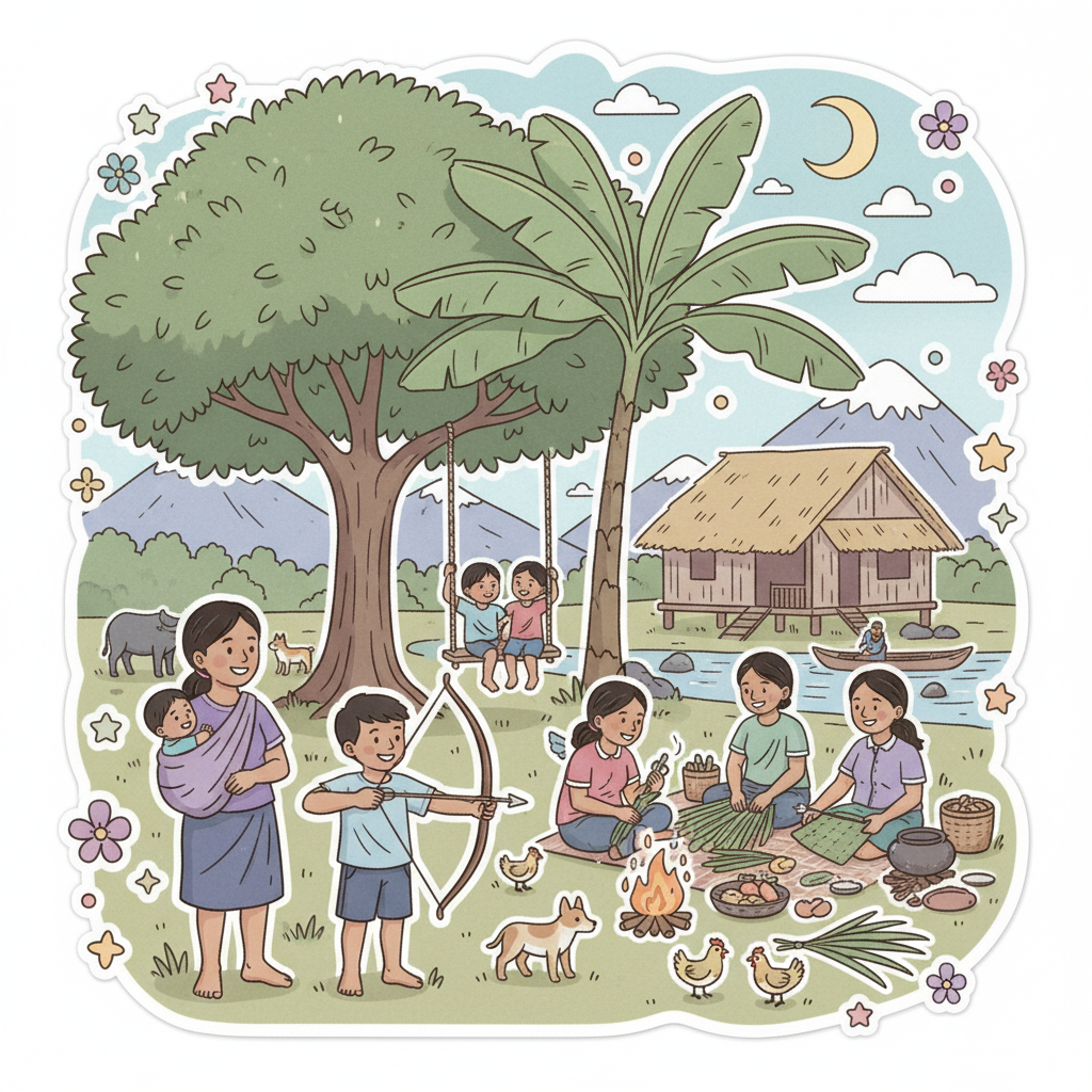 Indigenous Filipino Village Life Sticker - Cultural Scene